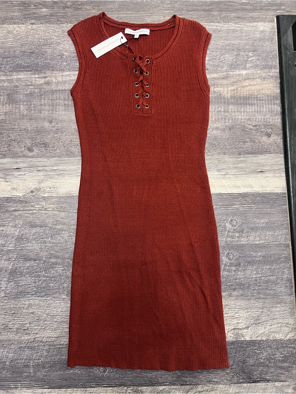 Cupcakes & Cashmere Rust Ribbed Lace Up Sweater Midi Dress Size S